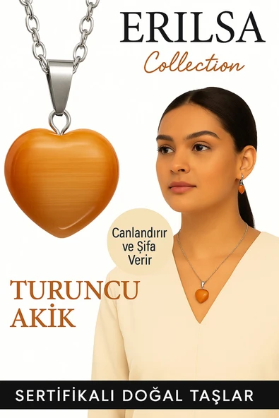 Sertifikalı Kalp Model Turuncu Akik Taşı Kolye – Canlılık, Kararlılık ve Günlük Enerji Desteği ürün görseli 1