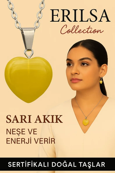 Sertifikalı Kalp Model Sarı Akik Taşı Kolye – İçsel Güç, Neşe ve Günlük Enerji Desteği ürün görseli 1