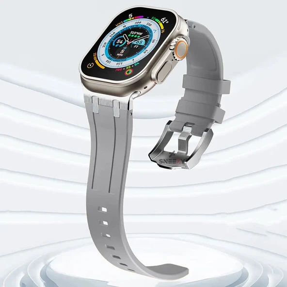 Sneezy Apple Watch 42-44-45-49MM İle Uyumlu Everest Tasarım Silikon Kordon  Gri ürün görseli 1