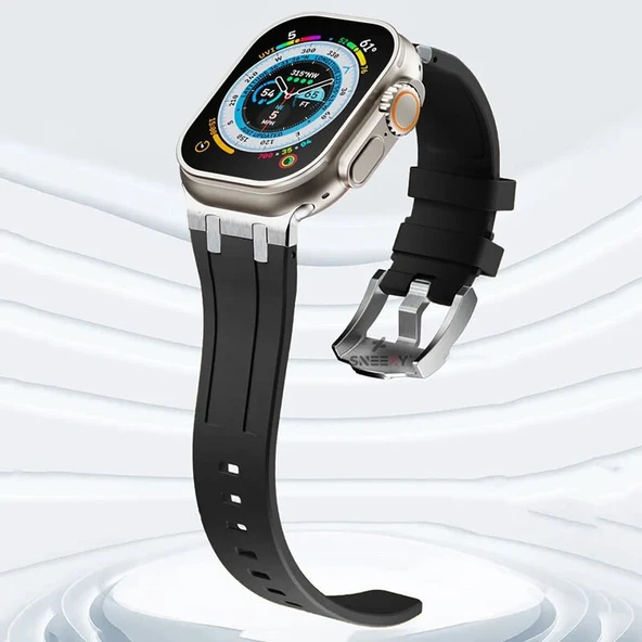 Sneezy Apple Watch 42-44-45-49MM İle Uyumlu Everest Tasarım Silikon Kordon  Siyah ürün görseli 1