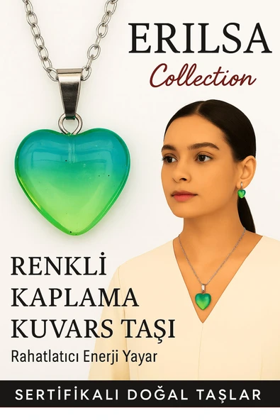Sertifikalı Renkli Kaplama Kuvars Taşı Kolye (Mavi Yeşil) – Huzur, Denge ve İfade Gücü Taşı ürün görseli 1
