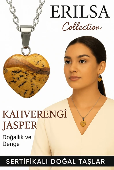 Sertifikalı Kalp Model Kahverengi Jasper Taşı Kolye – Topraklanma, Güven ve Ruhsal Denge ürün görseli 1