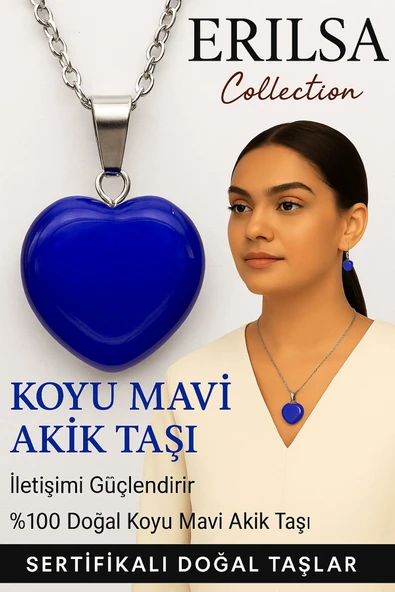 Sertifikalı Kalp Model Koyu Mavi Akik Taşı Kolye – Negatif Enerjiye Karşı Kalkan ve Ruhsal Arınma ürün görseli 1