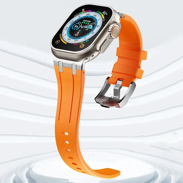 Sneezy Apple Watch 42-44-45-49MM İle Uyumlu Everest Tasarım Silikon Kordon  Turuncu ürün görseli 1