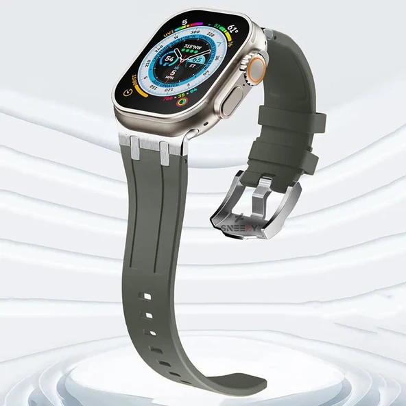 Sneezy Apple Watch 42-44-45-49MM İle Uyumlu Everest Tasarım Silikon Kordon  Koyu Gri ürün görseli 1