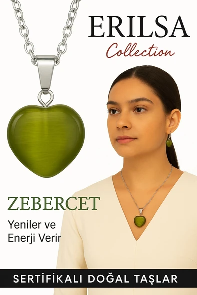Sertifikalı Kalp Model Zebercet (Peridot) Taşı Kolye – Şans, Arınma ve Kalp Açıcı Enerji ürün görseli 1