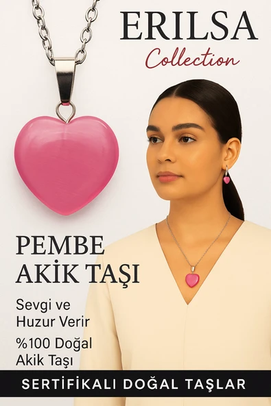 Sertifikalı Kalp Model Pembe Akik Taşı Kolye – Şefkat, Öz Sevgi ve Ruhsal Denge Taşı ürün görseli 1