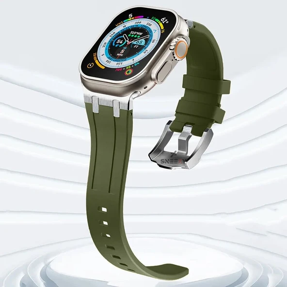 Sneezy Apple Watch 42-44-45-49MM İle Uyumlu Everest Tasarım Silikon Kordon  Haki ürün görseli 1