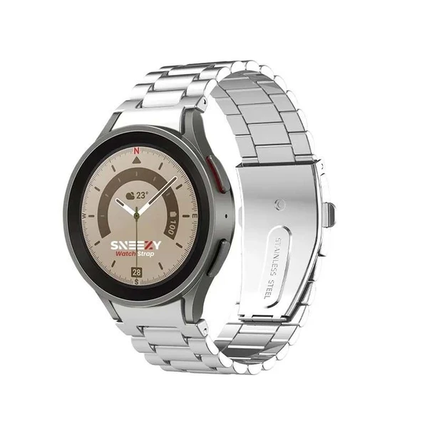 Samsung Galaxy Watch 4 5 Pro 40 42 44 45 46mm Uyumlu Kavisli Ironweft Döküm Çelik Metal Kordon  Gümüş ürün görseli 1