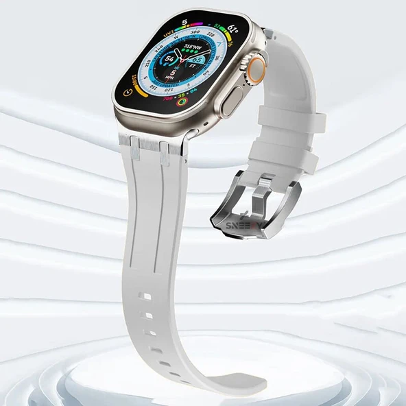 Sneezy Apple Watch 42-44-45-49MM İle Uyumlu Everest Tasarım Silikon Kordon  Beyaz ürün görseli 1