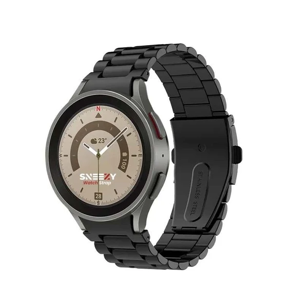 Samsung Galaxy Watch 4 5 Pro 40 42 44 45 46mm Uyumlu Kavisli Ironweft Döküm Çelik Metal Kordon  Siyah ürün görseli 1
