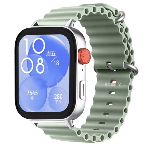 Huawei Watch Fit 3 İle Uyumlu Seaflex Ocean Tokalı Yumuşak Soft Silikon Kordon  Su Yeşili ürün görseli 1