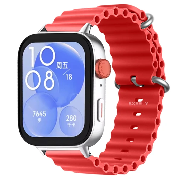 Huawei Watch Fit 3 İle Uyumlu Seaflex Ocean Tokalı Yumuşak Soft Silikon Kordon  Kırmızı ürün görseli 1
