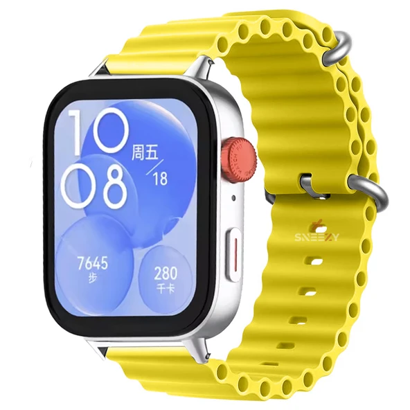 Huawei Watch Fit 3 İle Uyumlu Seaflex Ocean Tokalı Yumuşak Soft Silikon Kordon  Sarı ürün görseli 1