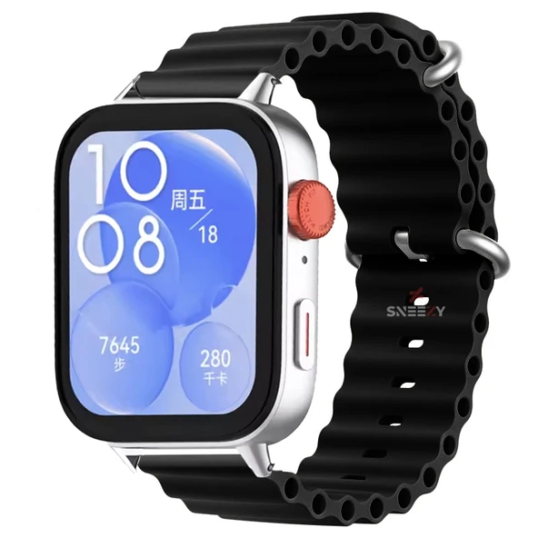 Huawei Watch Fit 3 İle Uyumlu Seaflex Ocean Tokalı Yumuşak Soft Silikon Kordon  Siyah ürün görseli 1