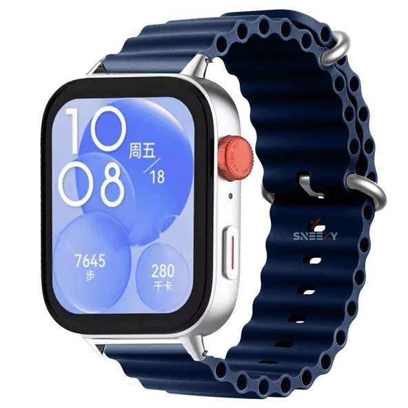 Huawei Watch Fit 3 İle Uyumlu Seaflex Ocean Tokalı Yumuşak Soft Silikon Kordon  Lacivert ürün görseli 1