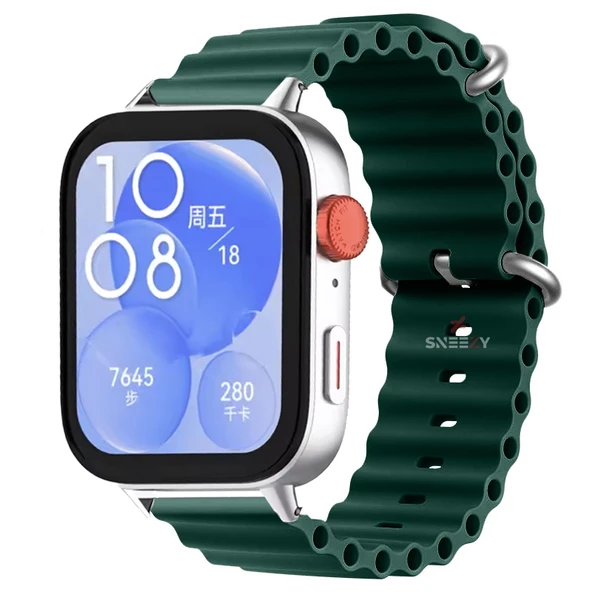 Huawei Watch Fit 3 İle Uyumlu Seaflex Ocean Tokalı Yumuşak Soft Silikon Kordon  Haki ürün görseli 1