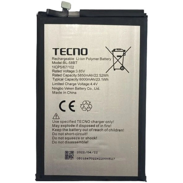 Tecno Pouvoır 4 Pro Pil Batarya Bl-58bt ürün görseli 1
