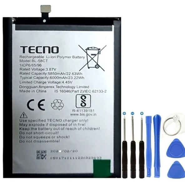 Tecno Spark 7t Ke6 Pil Batarya Bl-58ct+tamir Set 6000 Mah ürün görseli 1
