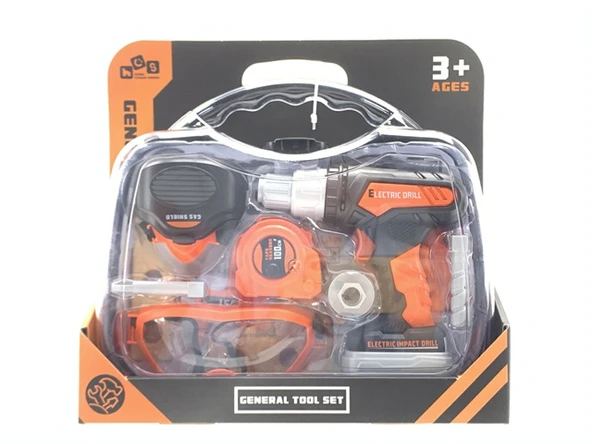 Ceren Ctoys Oyuncak Çantalı 16 Parça Pilli Vidalama ve Toz maskesi  İş Gözlüğü Tamir Ekipmanı  778-10 ürün görseli 1