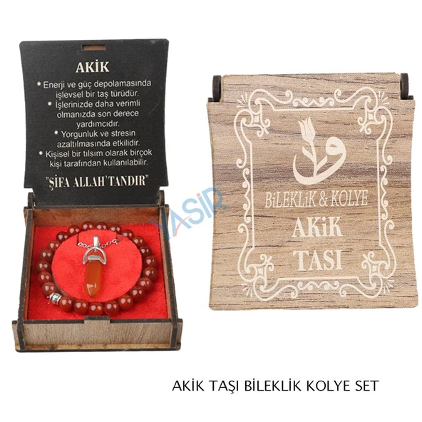 KUTULU KOLYE BİLEKLİK SETİ AKİK TAŞI ürün görseli 1