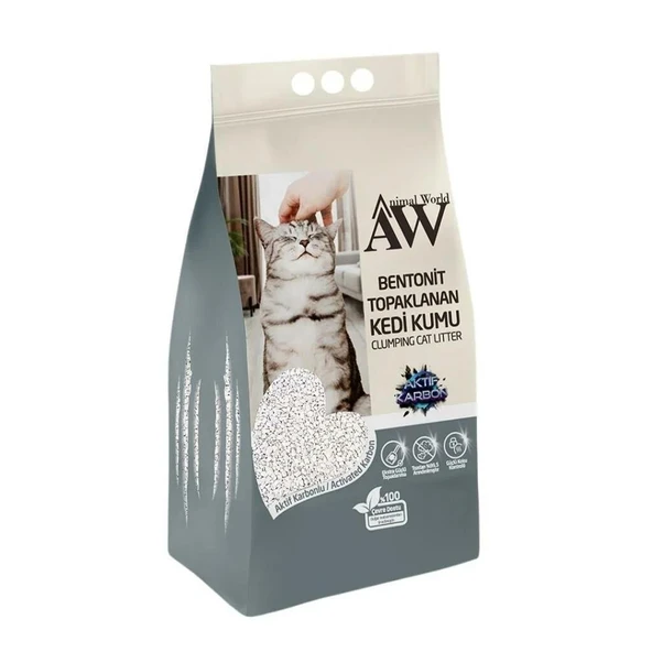 Animal World Aktif Karbonlu Bentonit Topaklanan Kedi Kumu 10 Lt ürün görseli 1