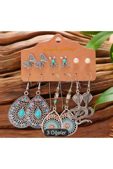 SUNA 6 PARÇA ÇELİK OTANTİK MODEL KÜPE SETİ ürün görseli 1