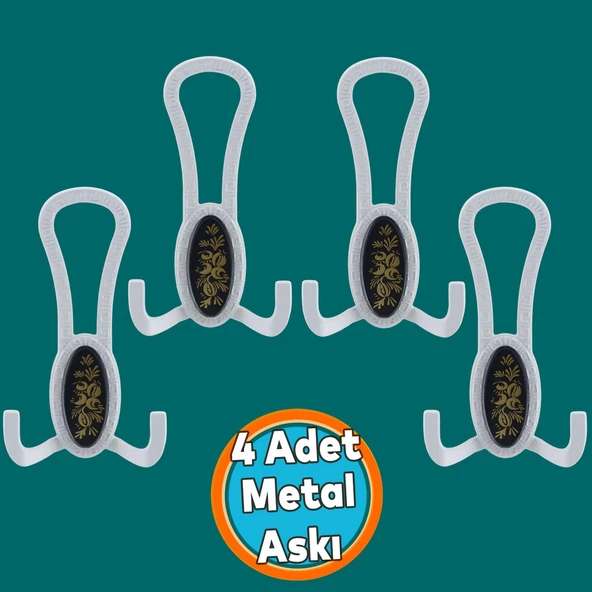 Portmanto Vestiyer Duvar Banyo Askısı Metal Dolap Elbise Askılığı Beyaz Siyah Desenli Askı 4 Adet ürün görseli 1
