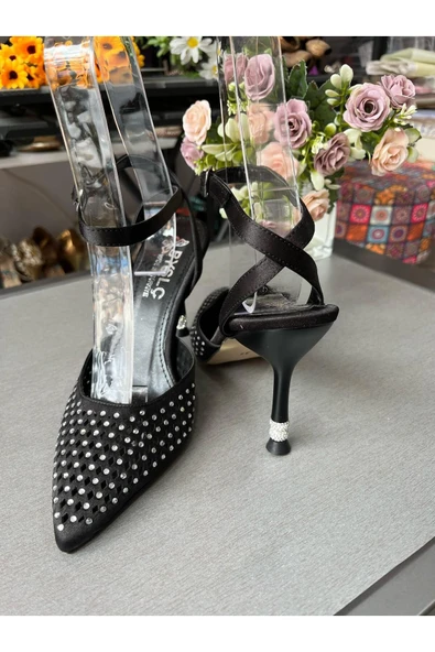 BYSLÇ SHOES TAŞLI KELEBEK SİYAH SATEN ABİYE AYAKKABI TREND MODEL ürün görseli 1