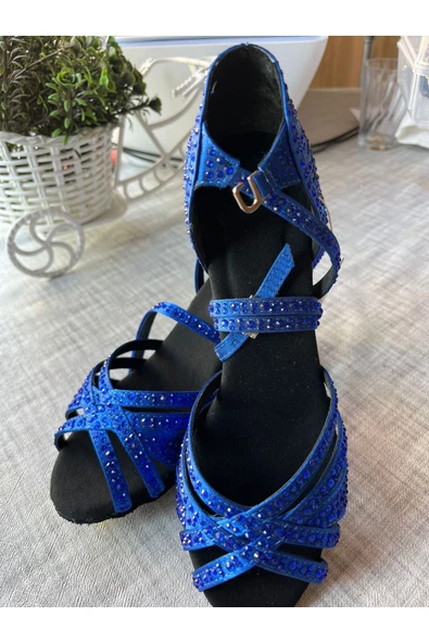 SUNA SAX MAVİ İNCİLİ SALSA, BACATA, TANGO, DANS AYAKKABISI 5 CM KADEH TOPUK ürün görseli 1