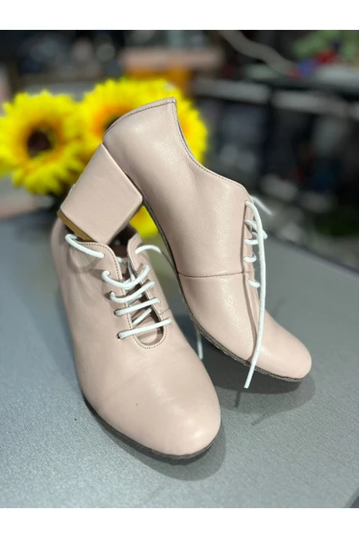 SUNA PUDRA PEMBESİ 6CM  KALIN TOPUK TANGO, SWING  VE TÜM DANSLAR İÇİN UYGUN DERİ AYAKKABI ürün görseli 1
