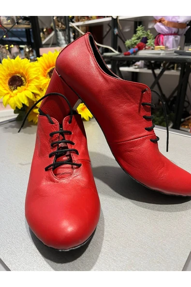 SUNA NAR ÇİÇEĞİ KIRMIZISI 6CM KALIN TOPUK TANGO, SWING  VE TÜM DANSLAR İÇİN UYGUN DERİ AYAKKABI ürün görseli 1