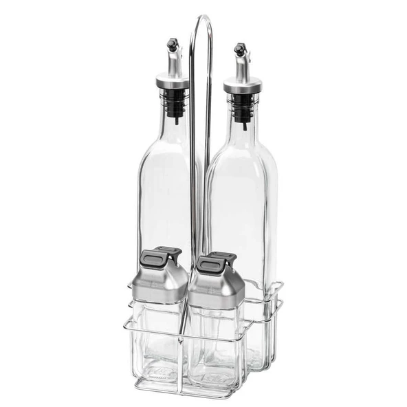 Tantitoni Metal Standlı 4lü Cam Sosluk Seti - Koruma Kapaklı 500ml/100ml ürün görseli 1