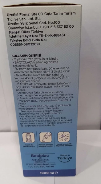 BACTOLAC CANLI SIVI PROBİYOTİK 1 L - Resim 3