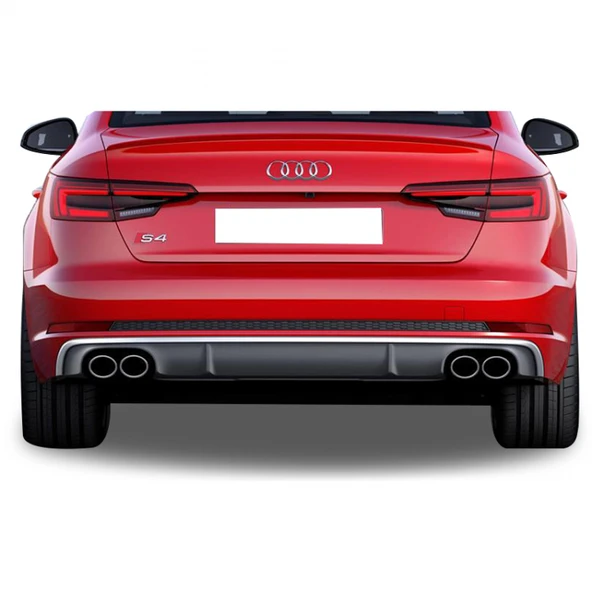 Audi A4 B9 2016 Sonrası 4 Çıkışlı S4 Arka Tampon Eki - Difüzör (Plastik)(Boyasız) ürün görseli 1