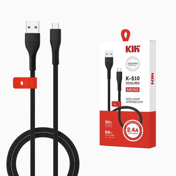 Hasır Örgülü 2.4a Micro Usb 1 Metre  Hızlı Şarj Ve Data  Kablosu K-S10 ürün görseli 1