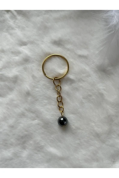 8 mm hematit taşı altın anahtarlık ürün görseli 1