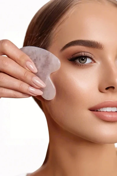 Pembe Kuvars Gua Sha Yüz Yogası, Masaj Taşı 530G ürün görseli 1