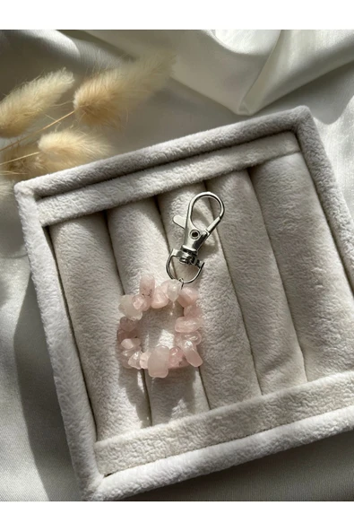 Pembe Kuvars Doğal Taş Anahtarlık Charm ürün görseli 1