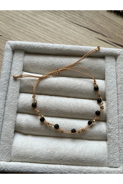 Minimal Gold Obsidyen Taşı İp Bileklik & Halhal Ayarlanabilir ürün görseli 1