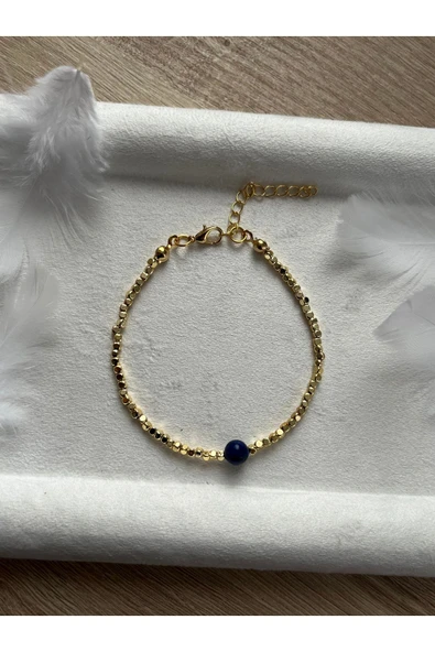 Lapis Lazuli Doğal Taş Dorika Altın Kaplama El Yapımı Bileklik ürün görseli 1