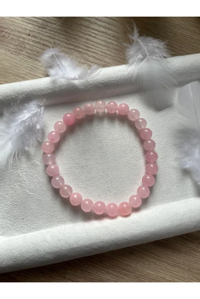 Pembe Kuvars Lastikli El Yapımı Bileklik Doğal Taş ürün görseli 1