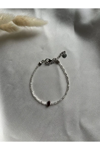 Lal garnet granat taşı kum boncuk gümüş bileklik ürün görseli 1