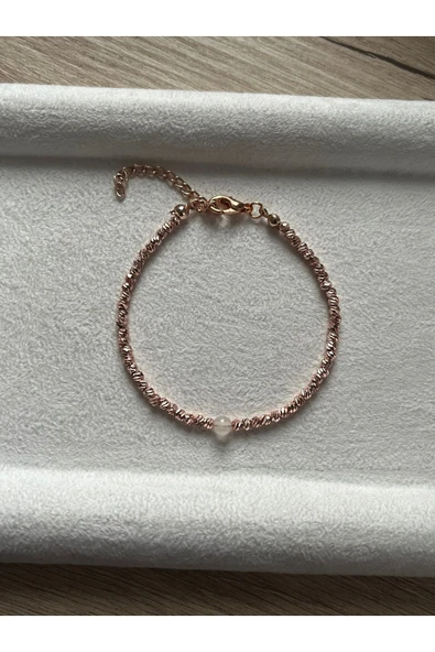 Minimal Pembe Kuvars Rose Gold Dorika Bileklik ürün görseli 1
