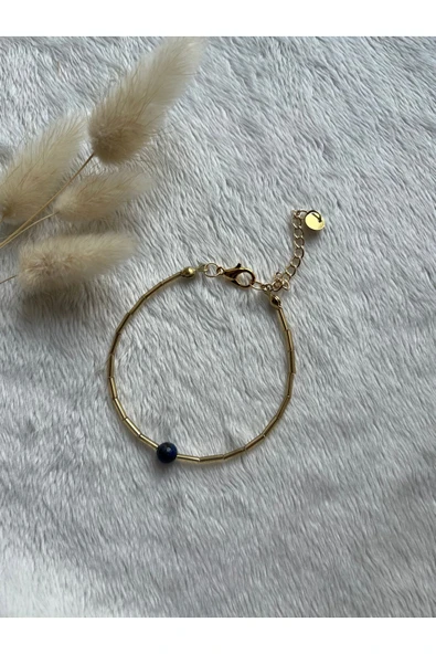 Lapis lazuli taşı altın özel model bileklik el yapımı ürün görseli 1