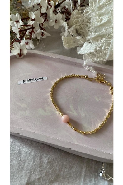 Pembe Opal Altın Kaplama Dorika Bileklik Doğal Taş ürün görseli 1