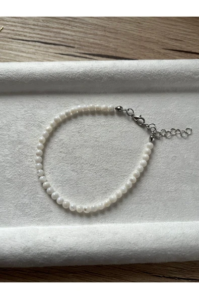 Minimal Beyaz Taşı Çelik Aparatlı Bileklik ürün görseli 1