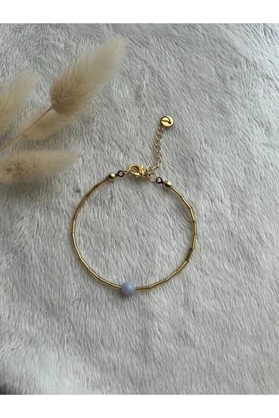 Kalsedon taşı altın özel model bileklik el yapımı ürün görseli 1