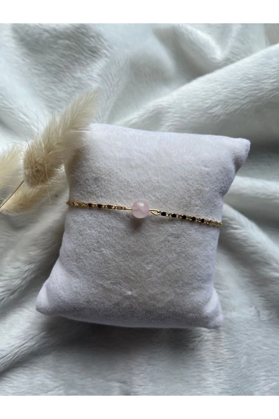 Pembe kuvars ince altın kaplama zincir bileklik el yapımı handmade ürün görseli 1