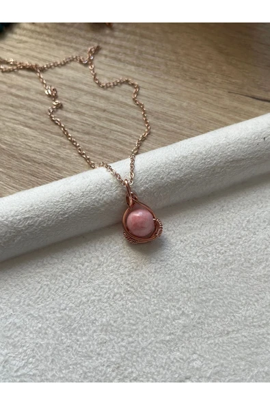Pembe Opal Taşı Tel Sarma Bakır Kolye El Yapımı ( sadece 1 adet ) ürün görseli 1
